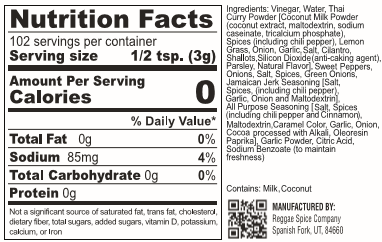thai coconut curry jerk nutrition facts